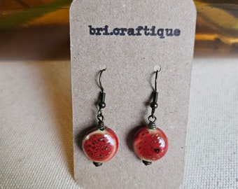 Brick Red Ceramic Drop earrings, red ceramic earrings, red ceramic jewelry, red earrings, red round earrings, earthy earrings, brick red