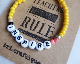 Inspire |  Word Bracelets, letter bracelet, teacher bracelet, gift for teacher, pencil bracelet, pencil jewelry, teacher jewelry, school