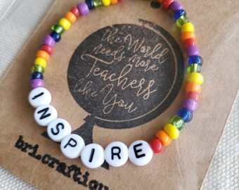 Inspire |  Word Bracelets, letter bracelet, teacher bracelet, gift for teacher, pencil bracelet, pencil jewelry, teacher jewelry, school