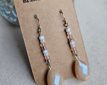 Blush Pink Beaded Dangle Earrings | pink earrings, beaded dangle earrings, seed bead dangles, pink teardrop dangles, blush pink earrings