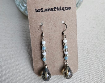 Baby Blue Beaded Dangle Earrings | blue dangles, seed bead dangles, beaded dangle earrings, blue teardrop earrings, pale blue earrings,