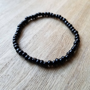 Pulseras de cuentas de vidrio negro, pulsera elástica, pulsera negra, pulseras para uso diario, pulseras combinables, pulseras apilables