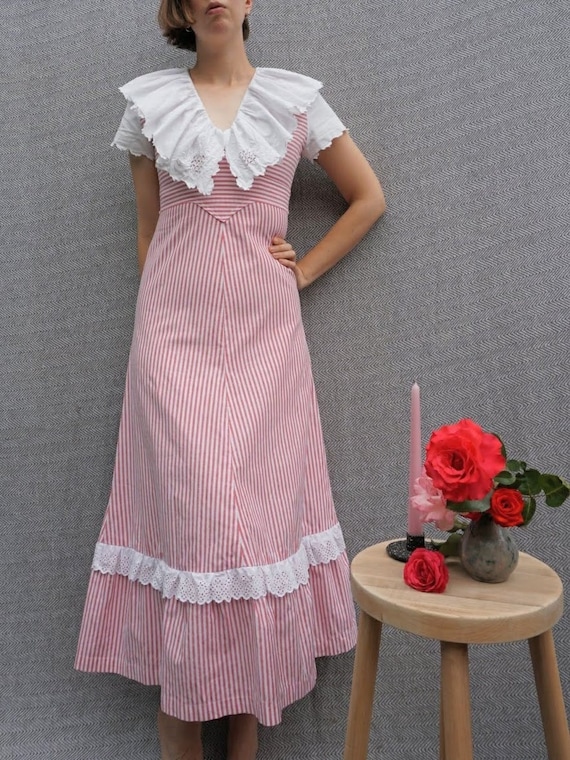 Vintage 1970s Prairie Dress with Embroidered Overs