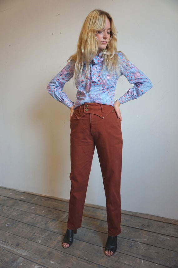 Vintage 1970's Patchwork Pussy Bow Blouse in Cotto