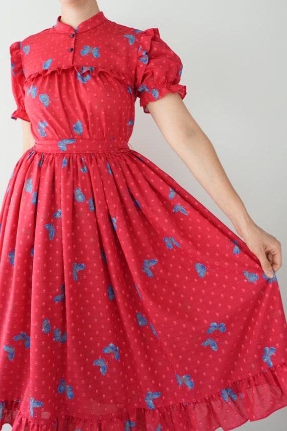 Vintage 1980s Pink Prairie Dress with Puff Sleeves