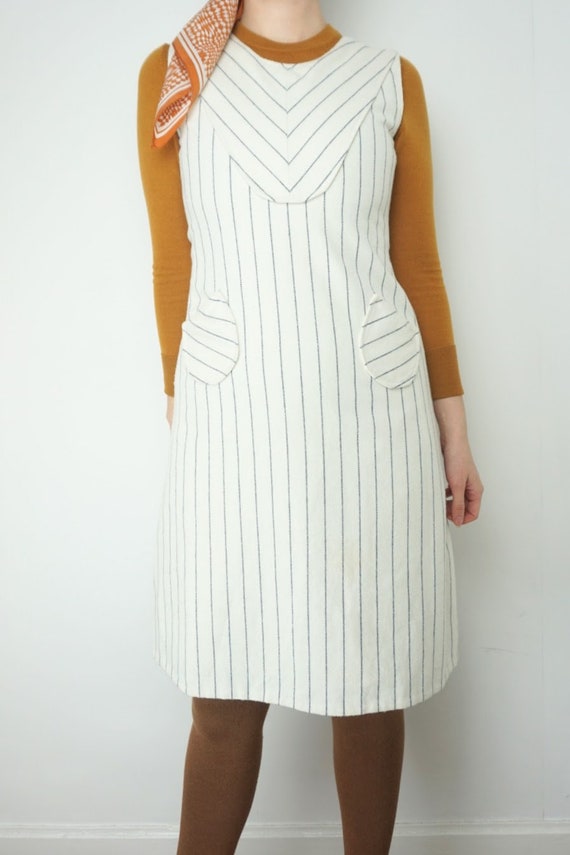 Vintage 1970s Pinstripe Pinafore Dress in Wool