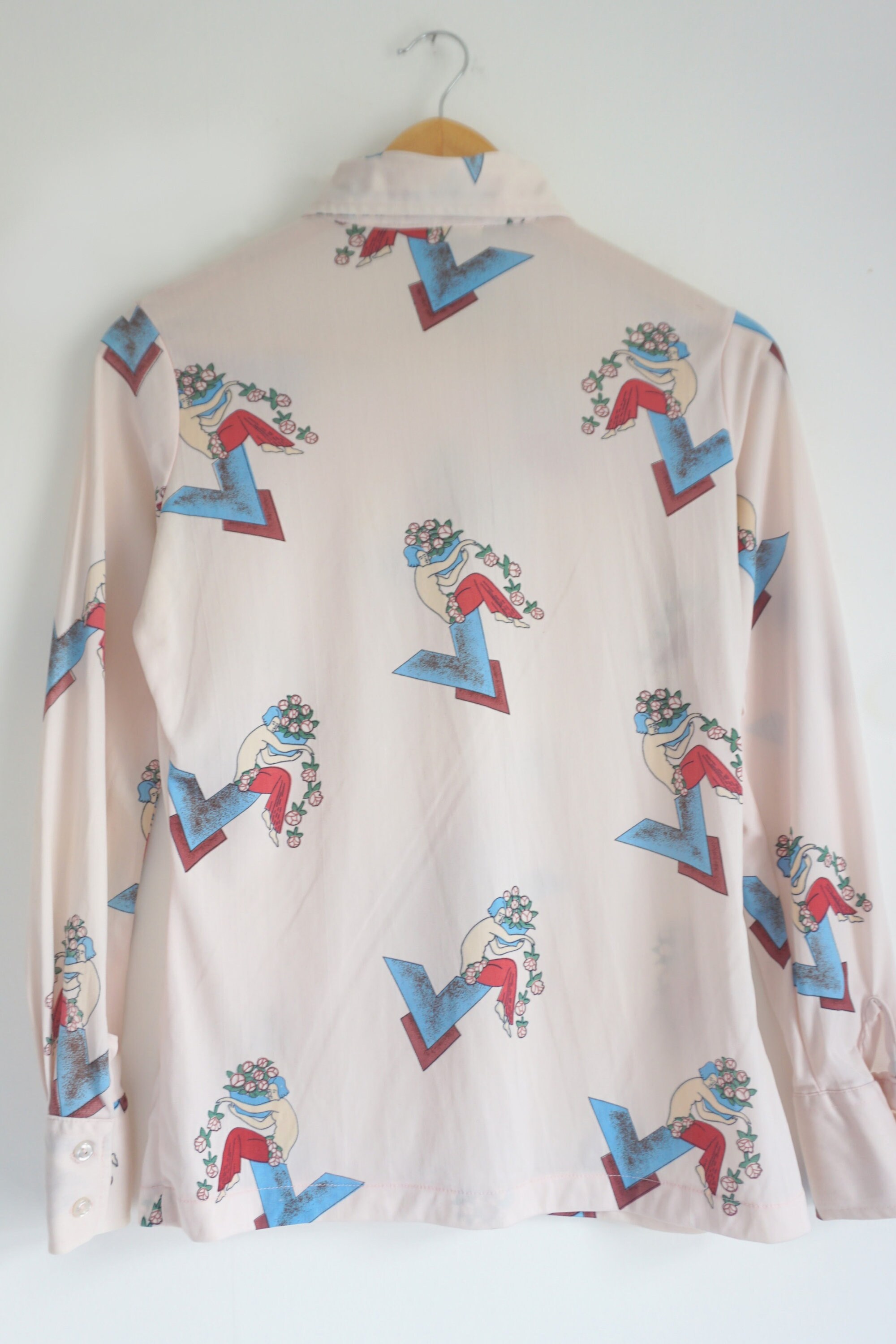 Vintage 1970s Art Deco Print Shirt in Light Pink | Etsy