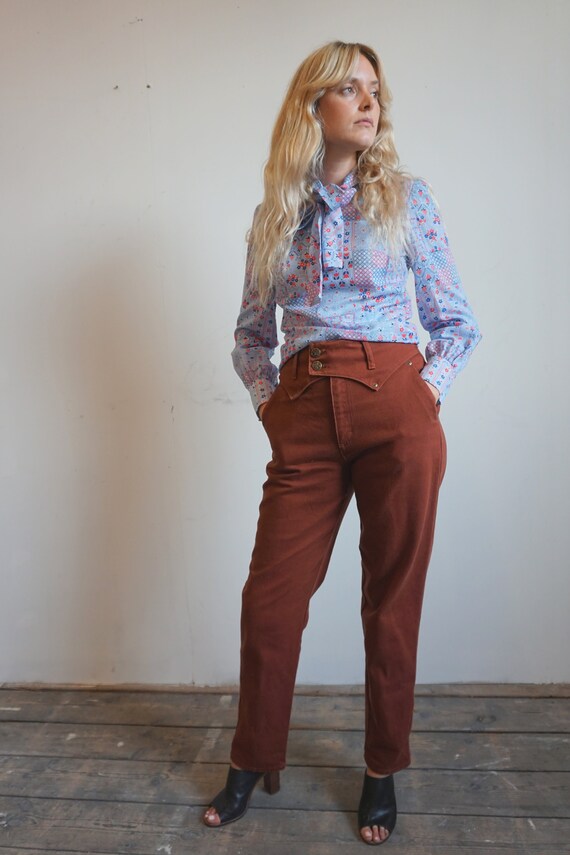Vintage 1970s Patchwork Pussy Bow Blouse in Cotton
