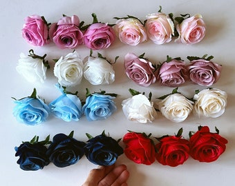 Mini Faux Rose Heads: Tiny Colorful Flower Set, DIY Bouquet Mix, set of 3