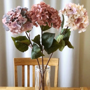 Vintage Washed Silk Hydrangea Stem: 30&quot; Autumn Floral Arrangement
