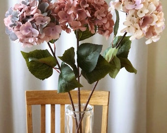 Stelo di ortensia in seta lavata vintage: composizione floreale autunnale da 30"