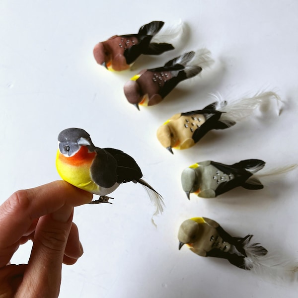 Décorations artificielles d'oiseaux de jardin, oiseau en mousse avec bouton, faux oiseaux, oiseau de chapellerie, petits oiseaux, oiseaux de couleurs réalistes, ailes de plumes, noir