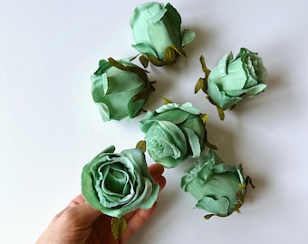 Jewel emerald roses, 6 piece set of rose heads, 7 cm / 2.8'' in diameter, faux roses, faux flowers, bouquet flowers, spring flowers, bold