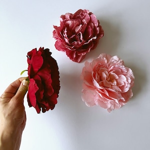 Fiori di modisteria, testa di peonia artificiale, tessuto enorme, peonie artificiali, fiori grandi, fiori di peonia finti, bouquet di peonie fai da te, fiori da sposa rosa
