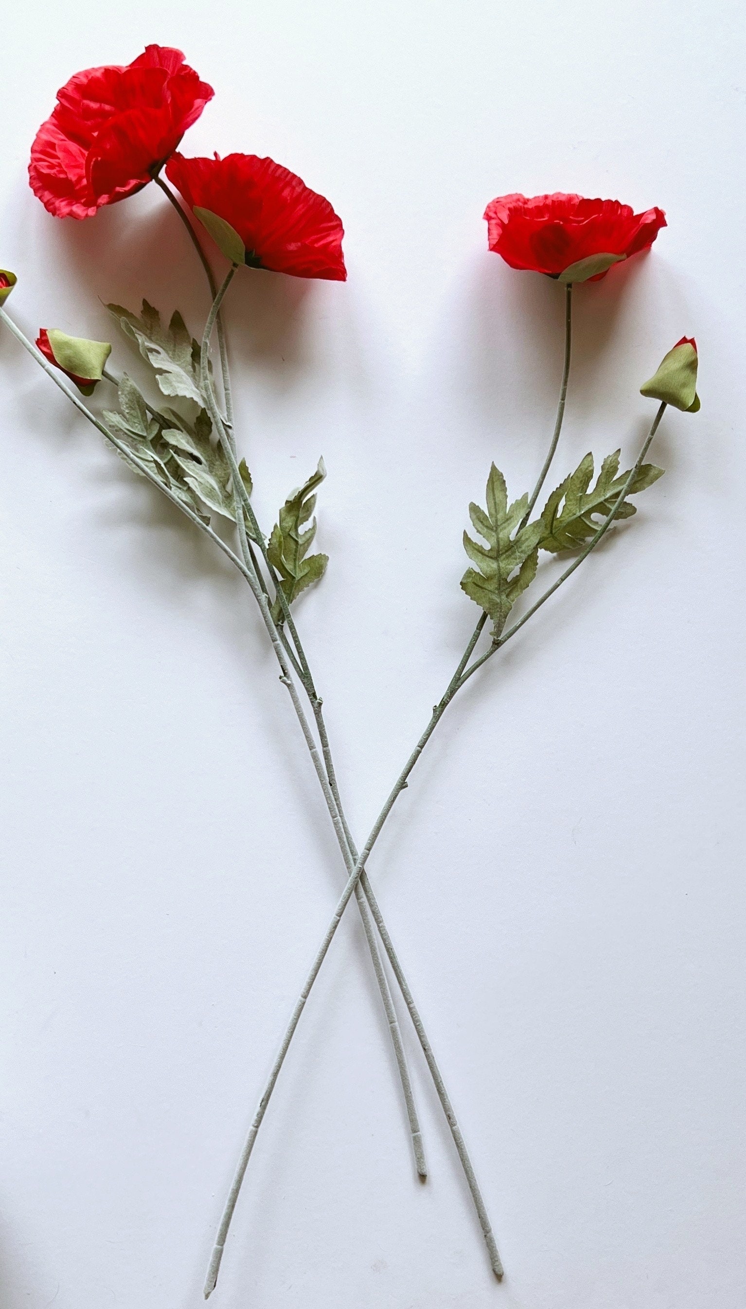 10 Steli Di Fiori Artificiali Di Papaveri Rossi In PU, Altezza 32 Cm, Realistici Per Bouquet E Decorazioni - 2