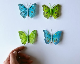 Papillons artificiels avec épingles, vrai papillon, papillon plume 3D, décors de chapellerie, été, décoration de printemps, papillons en épingles à cheveux