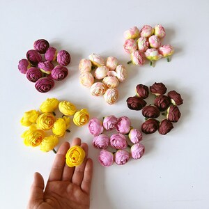9 piece ranunculus flower bud set for DIY, Artificial silk flowers, ranunculus head set, 3.3cm/1.3 inches diameter image 3