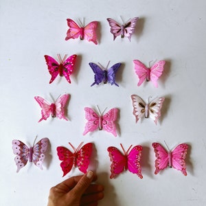 Feather Butterfly with Clip: Pink Summer Decor (7cm)