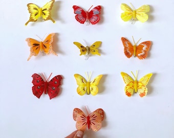 Papillons artificiels avec épingles, décorations de papillons réalistes, papillon plume 3D, décoration de gâteau, couronne de fleurs, chapellerie, pinces à cheveux