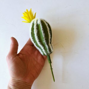 Faux Cactus Pick: Frosted Succulent with Yellow Flower