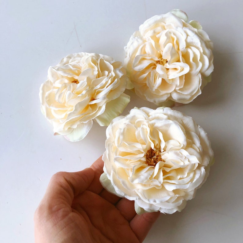 3 Pieces Vintage Cream Rose Heads Artificial Roses Silk Etsy