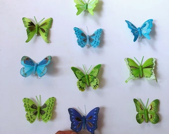 Papillons d'aspect naturel avec épingles, papillons en épingle à cheveux, vrai papillon, papillon plume 3D, papillons couronne de fleurs des bois
