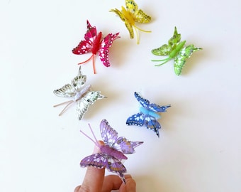Pequeñas mariposas artificiales con alfileres, Mariposa de aspecto real, Mariposa de plumas 3D, Mariposa corona de flores de verano, Mezcla de mariposas coloridas