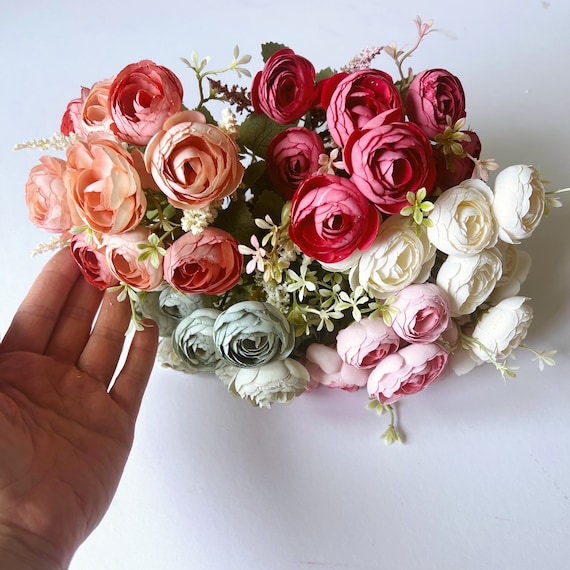Tiny Dry Look Rose Flower Bouquet, 10 Silk Flower Bouquet, Artificial  Flowers, Faux Flowers, Small, Flower Crown, Mason Jar 