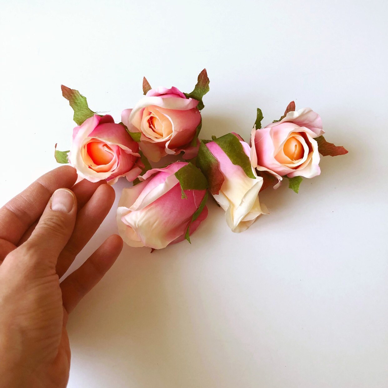 5 Pieces Pink Coral Rose Buds Heads Artificial Silk Roses Etsy