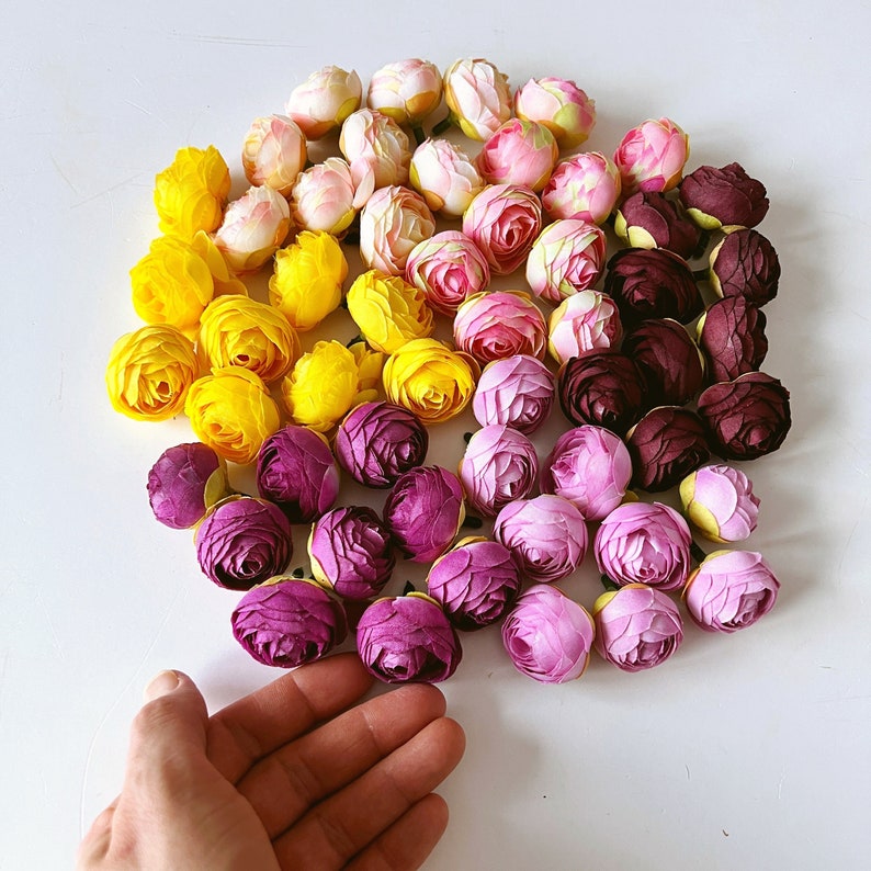 9 piece ranunculus flower bud set for DIY, Artificial silk flowers, ranunculus head set, 3.3cm/1.3 inches diameter image 1