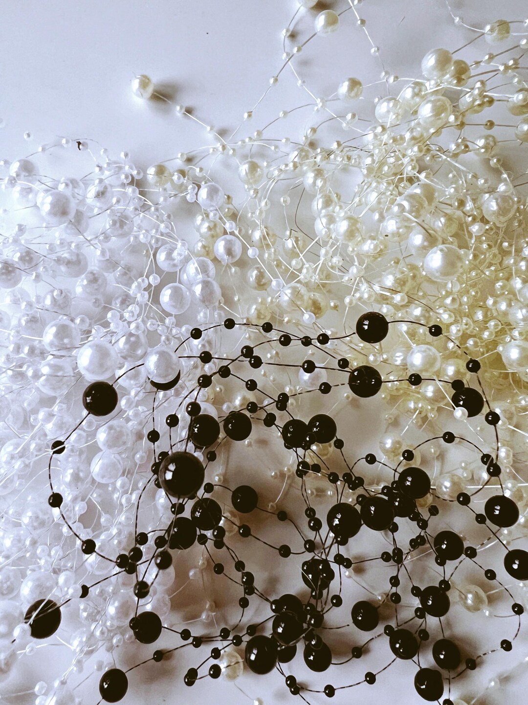 Pearl Gradland Making Pearl Cord Garland From Pearls Black, White, Ivory, DIY Crafting (49 In ...