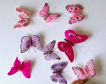 Papillons artificiels avec épingles, vrai papillon pour cheveux, accessoires pour cheveux plume papillon 3D, couronne de fleurs d'été, couronne d'été