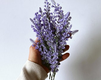 5 brins de lavande artificielle, Fleurs artificielles de lavande, Branches de sauge de 22 cm/9 po. de haut, Décoration printanière, Fleurs de Provence lilas