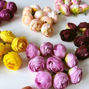 9 piece ranunculus flower bud set for DIY, Artificial silk flowers, ranunculus head set, 3.3cm/1.3 inches diameter image 2