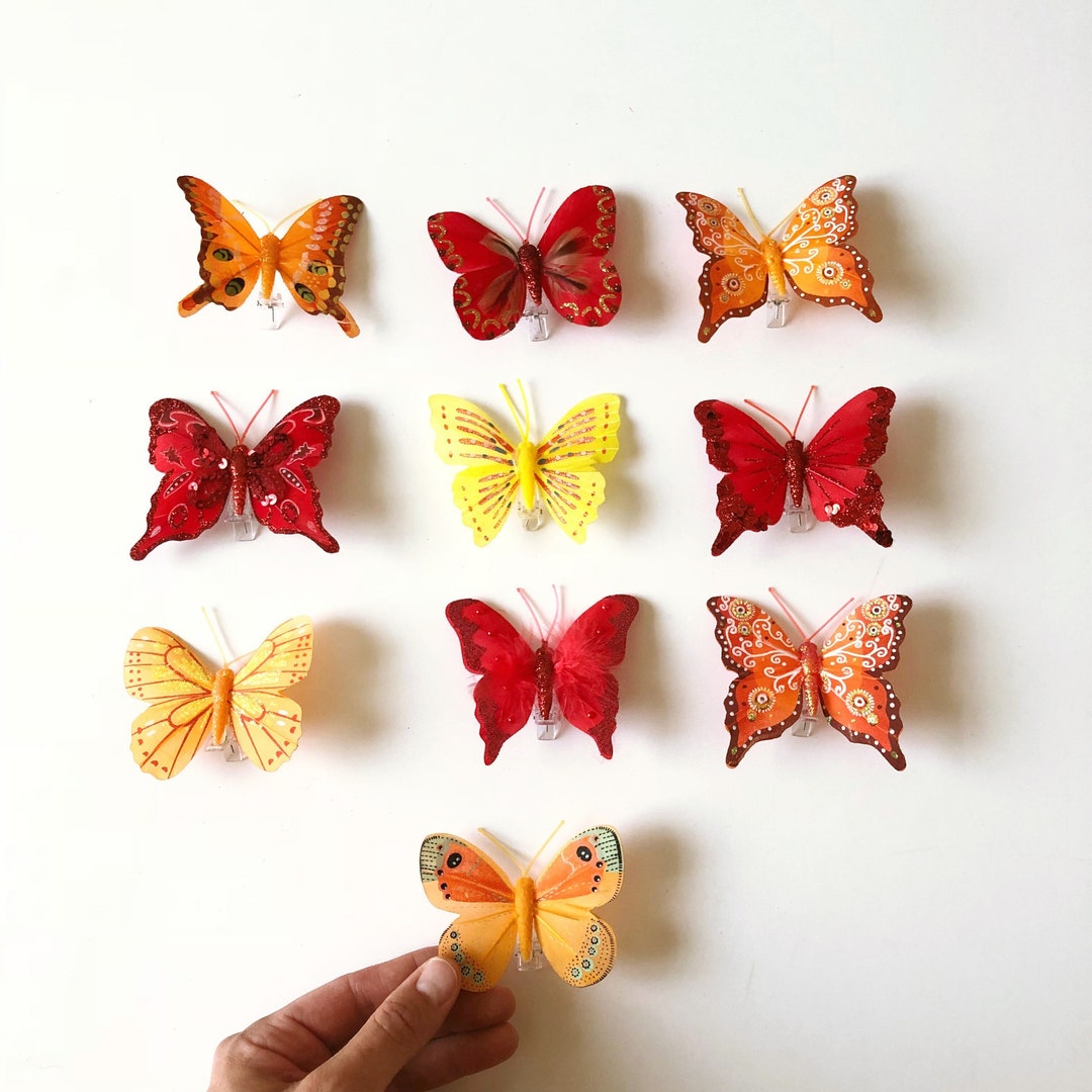 12 Pcs Artificial Butterfly Decorations, 2 Sizes Butterfly Decor for  Crafts, DIY 3D Unique Decorative Butterflies for Fake Flowers Easter Spring  Fall