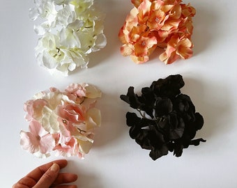 Silk hydrangea, Artificial flowers, Small flowers, Hydrangeas, Faux flowers, Flower crowns, Bouquet filler, Flower heads, Black, Coral