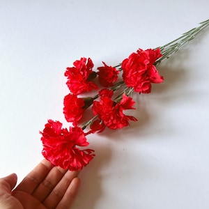 Carnation stem, 70 cm, 7 flower heads, Artificial carnations, Dianthus head diameter 8 cm, Blood Red carnations, Dianthys flowers, Spring