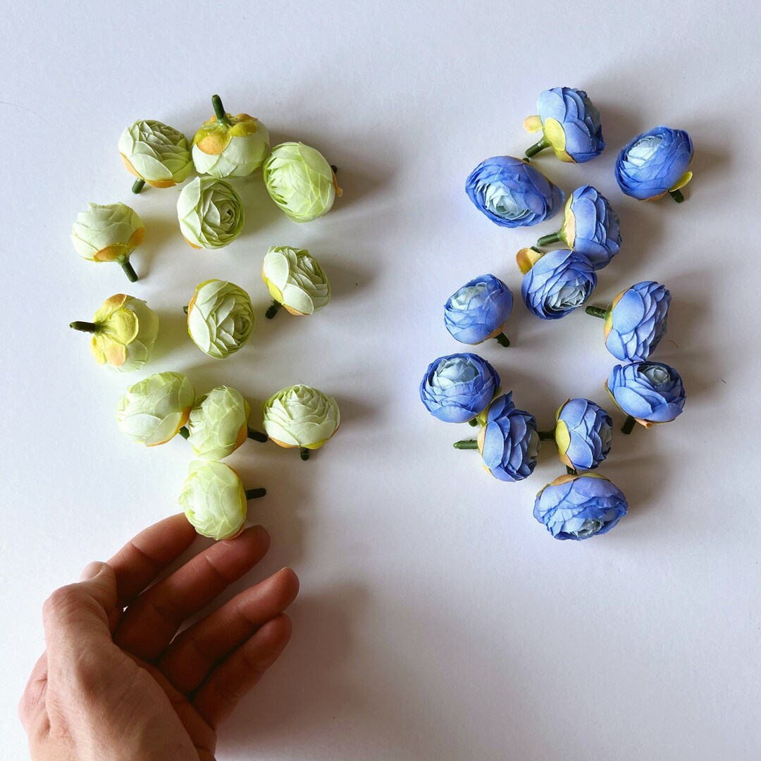 Ranunculus Flower Heads, 12 Piece Set, Artificial Silk Ranunculus