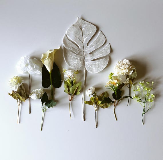 D-Seven Fiori artificiali Combo Magia Bianco & Beige Wedding Flower Box per mazzi fai da te Disposizioni floreali Bridal Shower Baby Shower