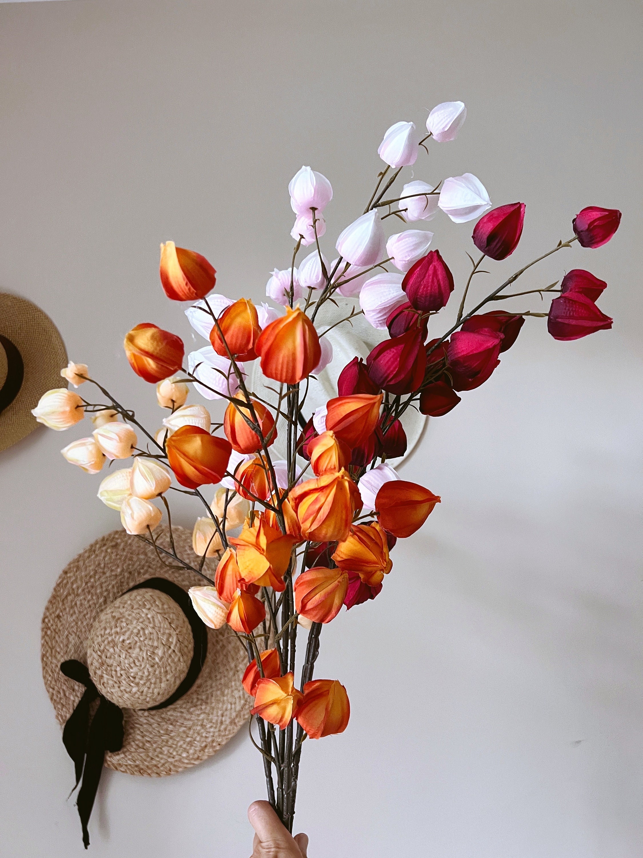 Lanterna Cinese Di Carta Con Fiori Di Pruno, 35 Cm, Con Telaio In Metallo, Decorazione Per Feste E Natale, Colore Rosso - 4
