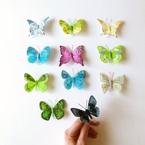 Feather Butterfly Cake Topper: Tiny Colorful Butterflies with Clip