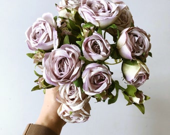 Artificial flowers arrangement, Vintage Rose Bouquet, Mason Jar flowers, Faux roses, White tea roses, Faux flowers, tea roses, 44 cm