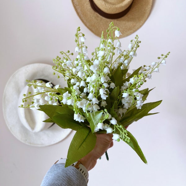 Bouquet di mughetto bianco, 30 cm/12 pollici, bouquet da sposa o da sposa, composizione di vasi primaverili, fiori finti in vaso, convallaria bianca
