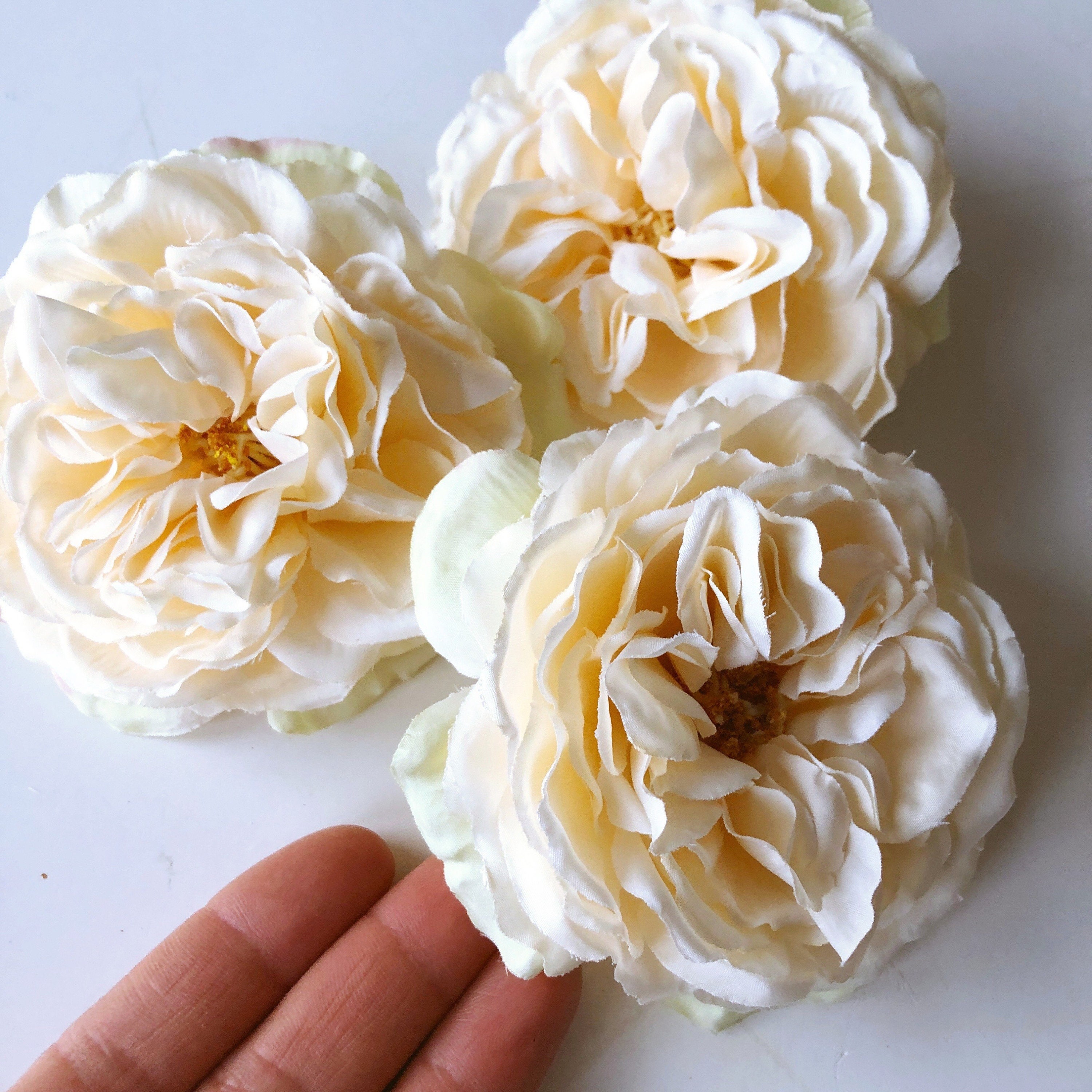 3 Pieces Vintage Cream Rose Heads Artificial Roses Silk Etsy
