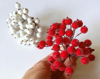 16 Branches De Baies Artificielles Rouges Avec Effet Givré - Décoration De Noël, Couronne, Sapin, Mariage D'hiver