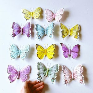 Artificial butterflies with knob Real looking butterfly pastel color Feather butterfly Flower crown decor Millinery DIY butterfly fascinator