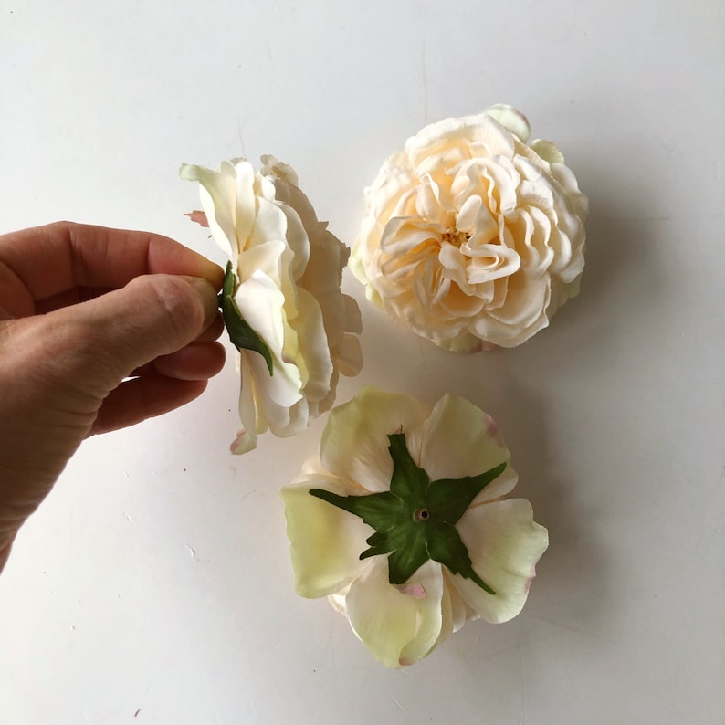 3 Pieces Vintage Cream Rose Heads Artificial Roses Silk Etsy