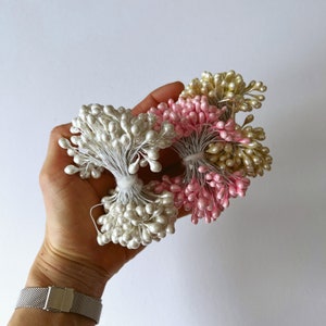 Flower Stamen: Pink & Pearl White Wire Decor - Millinery Supply