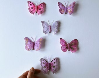 Papillons artificiels avec épingles, vrai papillon, papillon plume 3D, papillons de chambre d'enfant, couronne de fleurs, accessoire de séance photo d'été