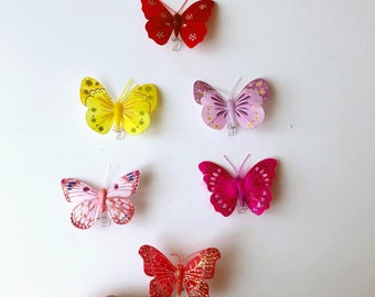 Faux butterflies with pins, Real looking butterfly hair pins, Feather butterfly 3D, Millinery decor, Pink butterfly, Hair accessories pink